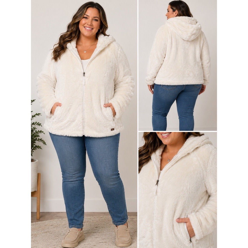Free Country Women's 1X Faux Fur Plush Hooded Full Zip Jacket Cabincore
